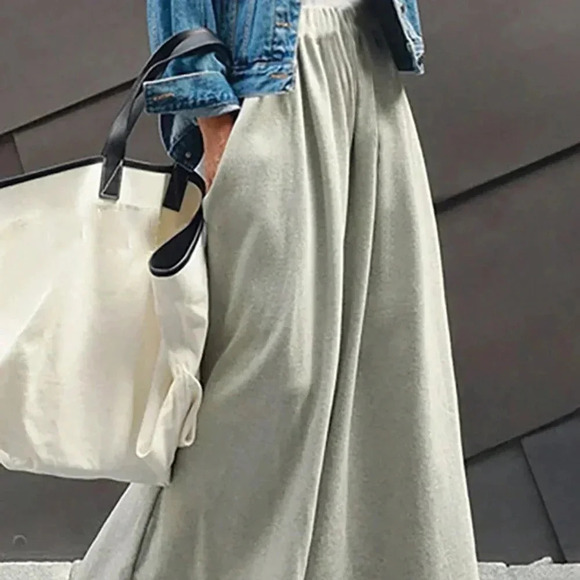 Light Grey Casual Women's Solid Drawstring Waist Wide Leg Pants - Picture 2 of 4